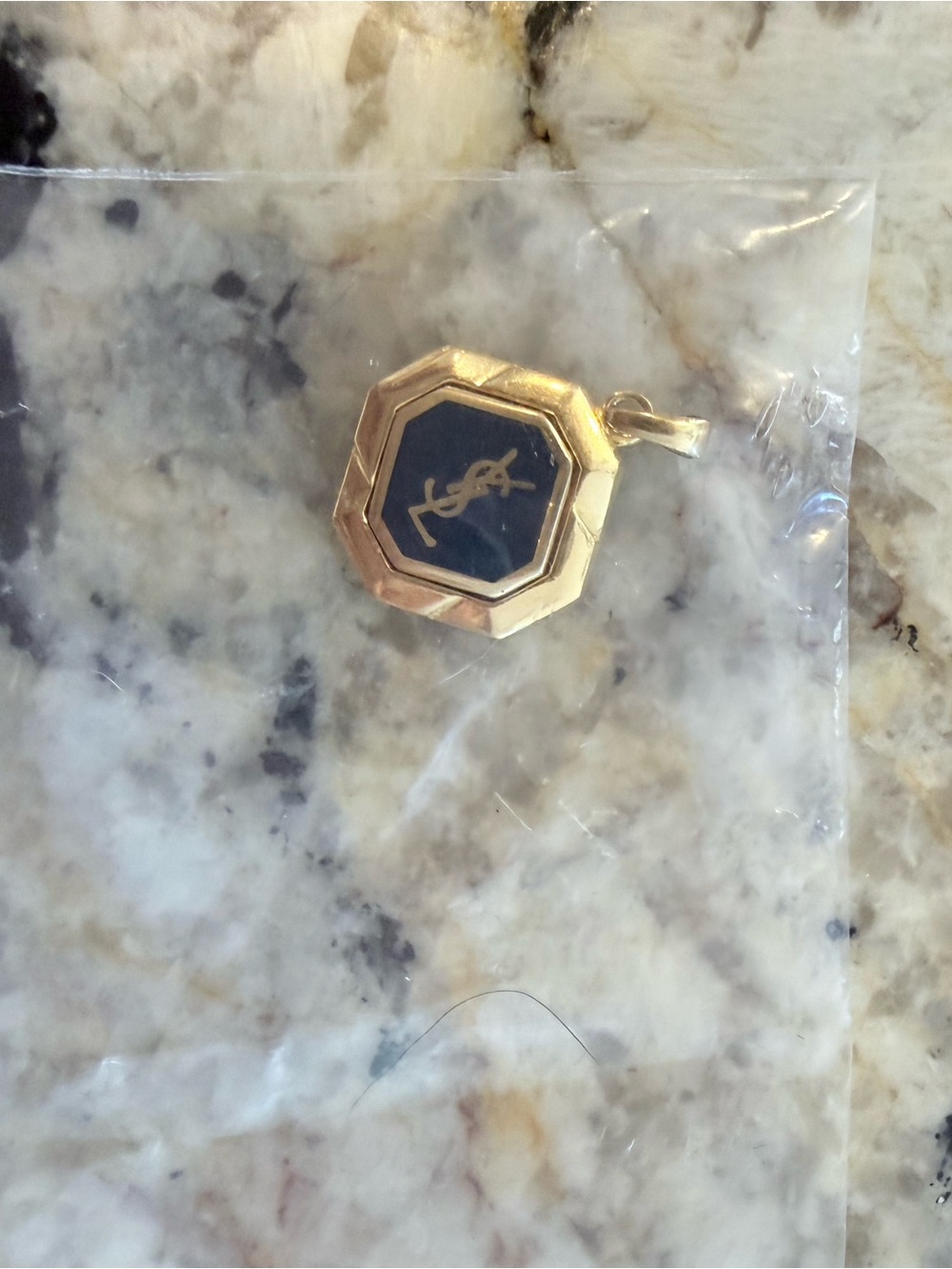 Yves Saint Laurent Gold Octagonal Pendant with Black Inset